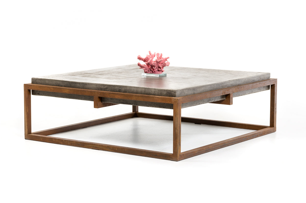 HomeRoots 15' Concrete and Metal Coffee Table
