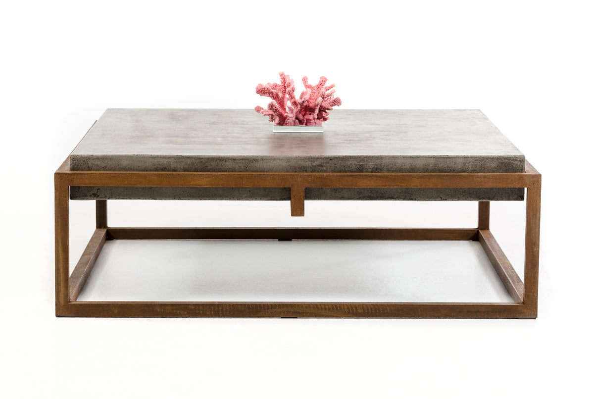 HomeRoots 15' Concrete and Metal Coffee Table