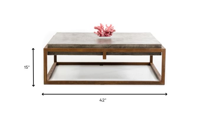 HomeRoots 15' Concrete and Metal Coffee Table