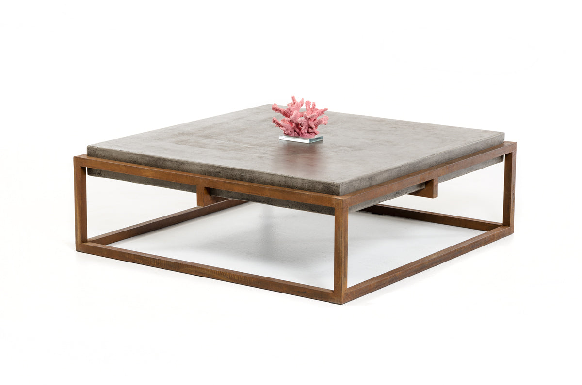 HomeRoots 15' Concrete and Metal Coffee Table