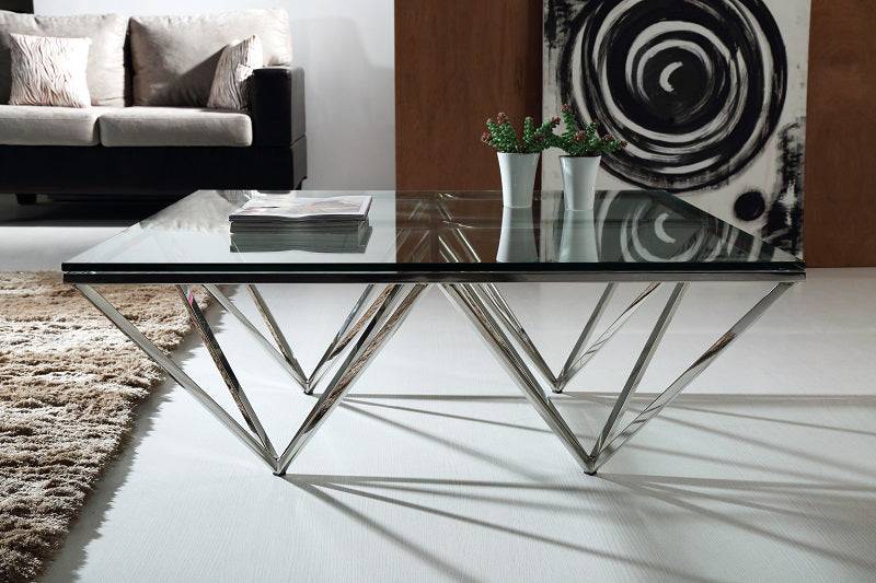 HomeRoots 15' Glass and Stainless Coffee Table