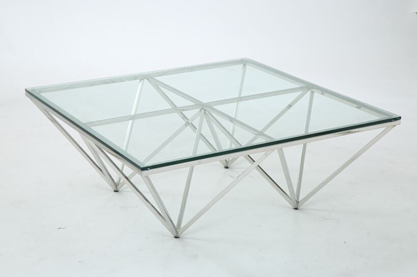 HomeRoots 15' Glass and Stainless Coffee Table