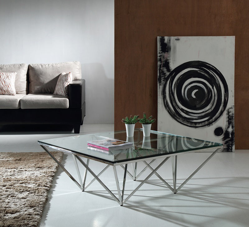HomeRoots 15' Glass and Stainless Coffee Table