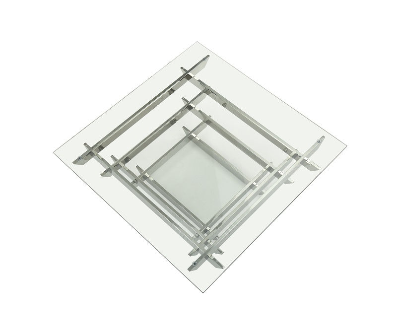 HomeRoots 15' Glass and Stainless Steel Square Coffee Table