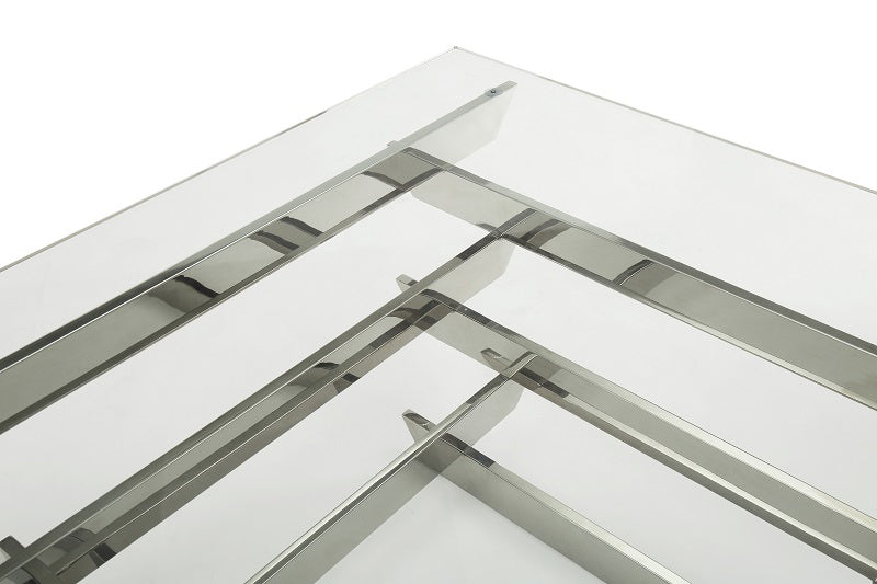 HomeRoots 15' Glass and Stainless Steel Square Coffee Table