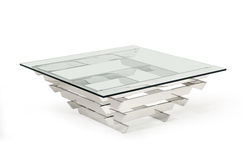 HomeRoots 15' Glass and Stainless Steel Square Coffee Table