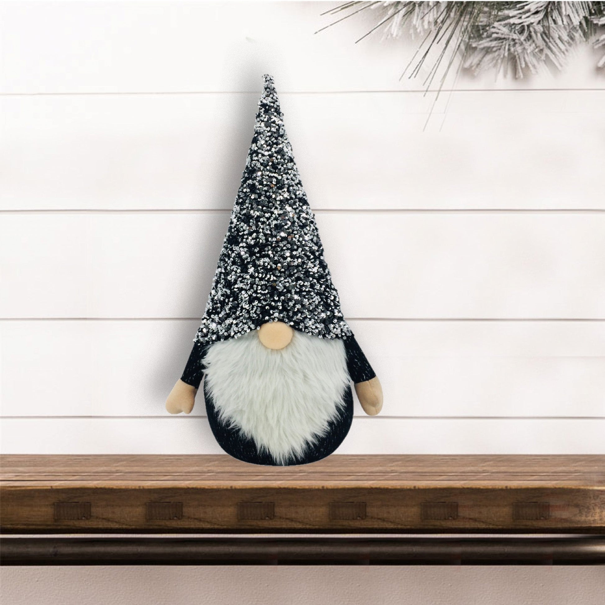 HomeRoots 15" Glittery Black and White Sparkle Gnome