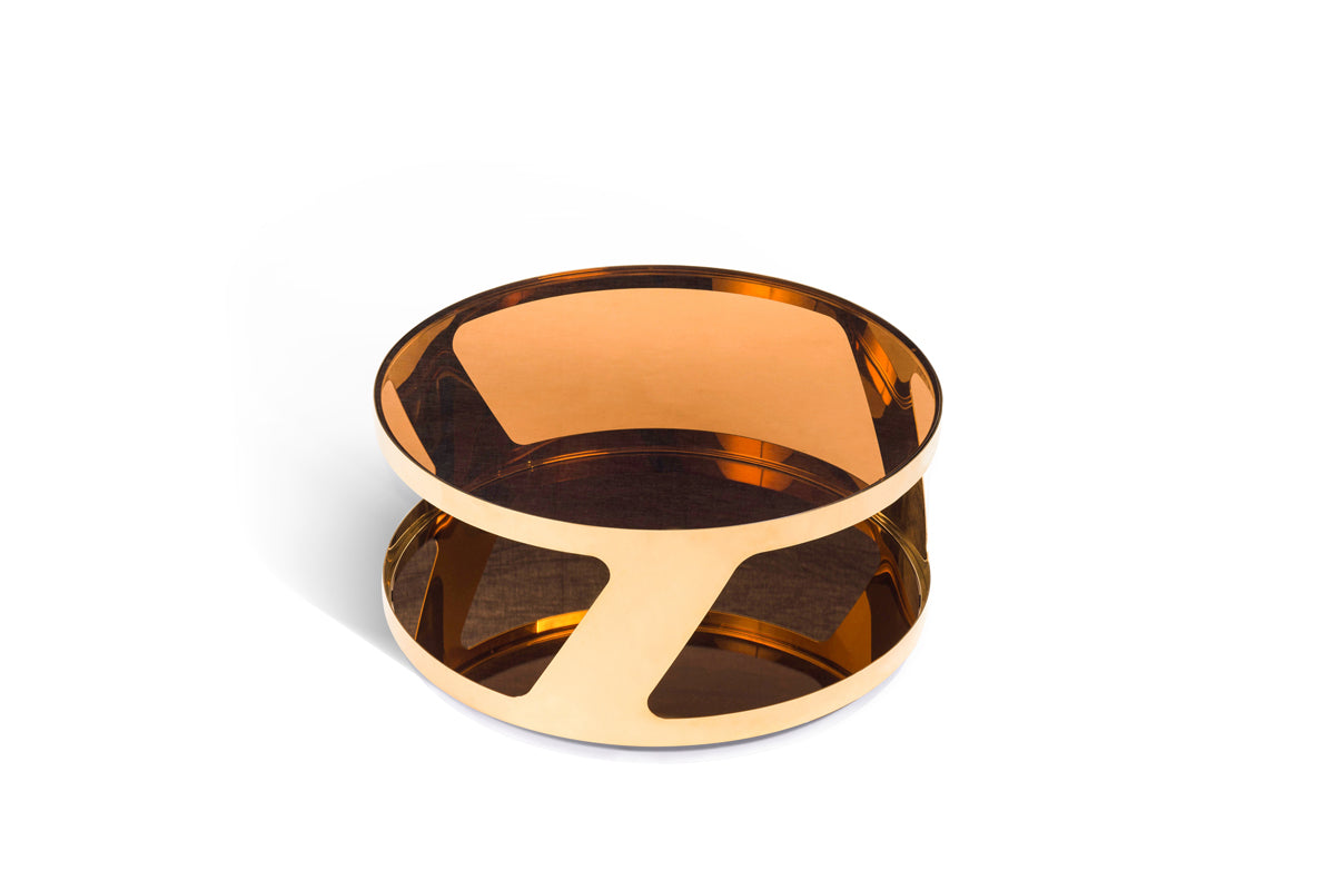 HomeRoots 15" Gold Steel and Glass Round Coffee Table