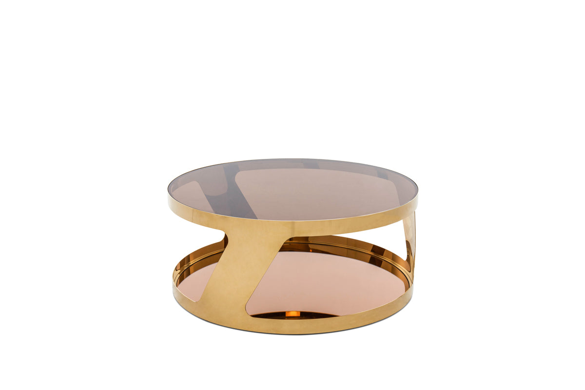HomeRoots 15" Gold Steel and Glass Round Coffee Table