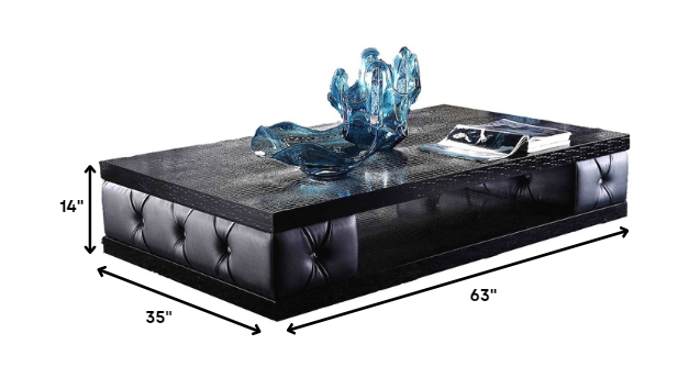 HomeRoots 15" Leatherette Coffee Table With Crystals in Black Finish