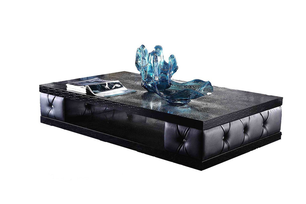 HomeRoots 15" Leatherette Coffee Table With Crystals in Black Finish