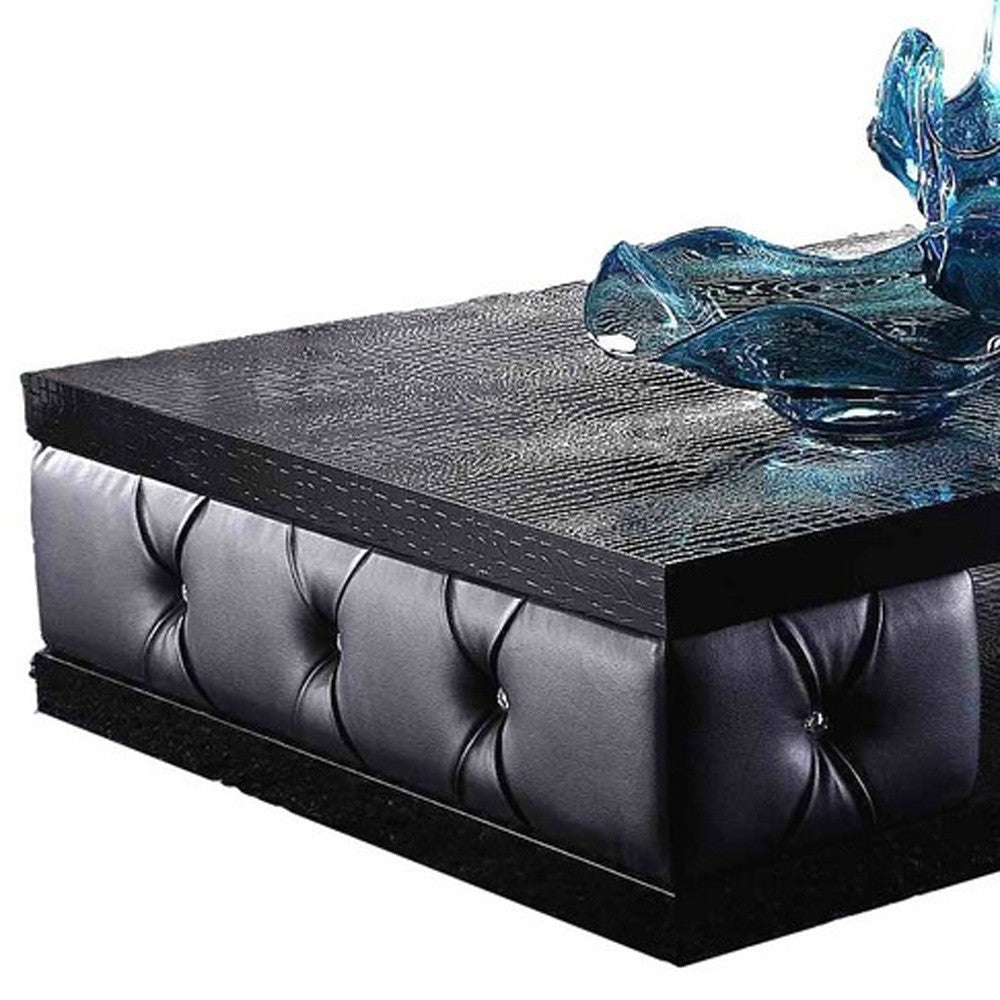 HomeRoots 15" Leatherette Coffee Table With Crystals in Black Finish