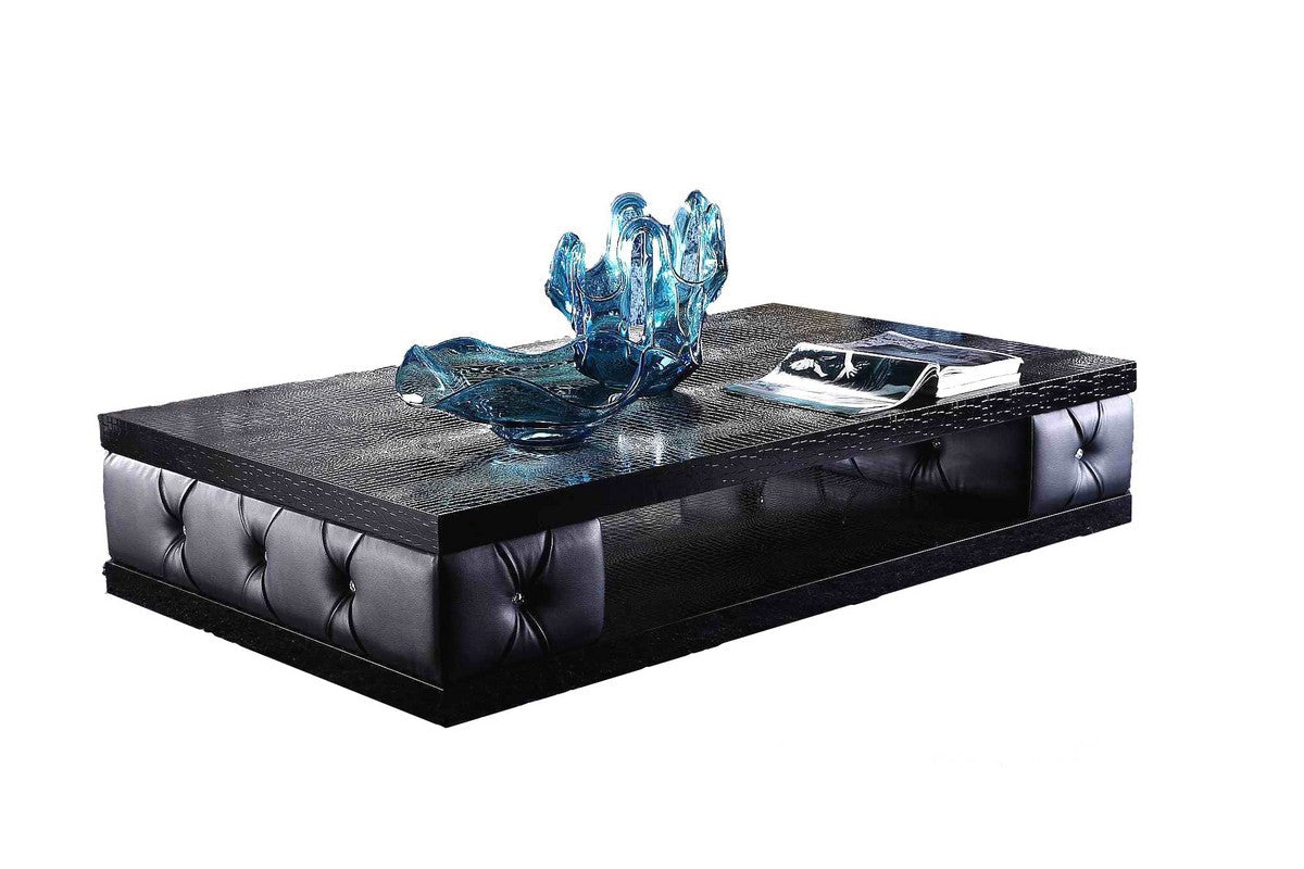 HomeRoots 15" Leatherette Coffee Table With Crystals in Black Finish