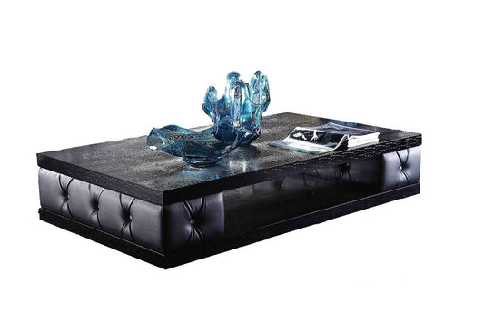 HomeRoots 15" Leatherette Coffee Table With Crystals in Black Finish