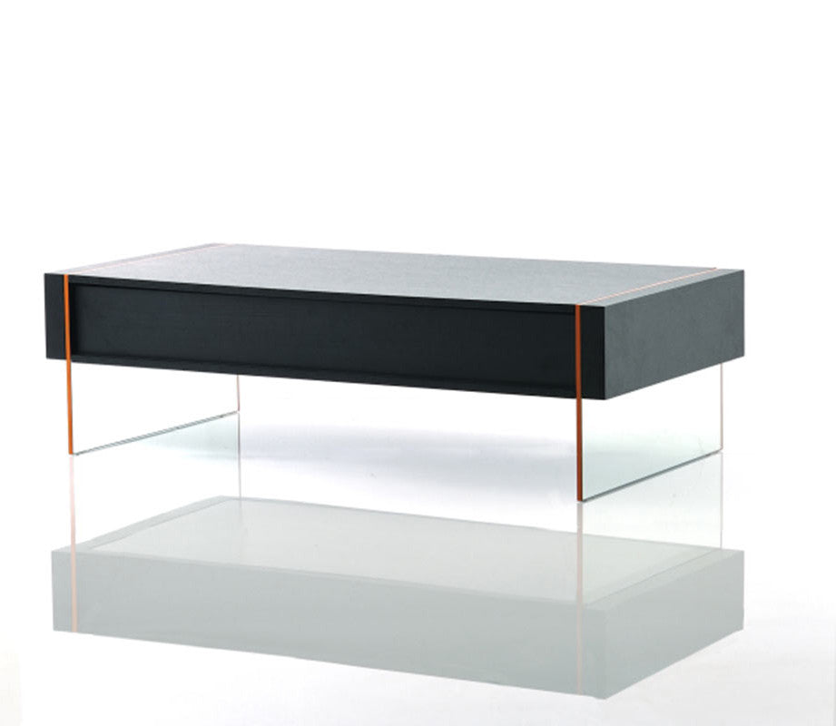 HomeRoots 15" MDF and Glass Floating Coffee Table in Black Finish