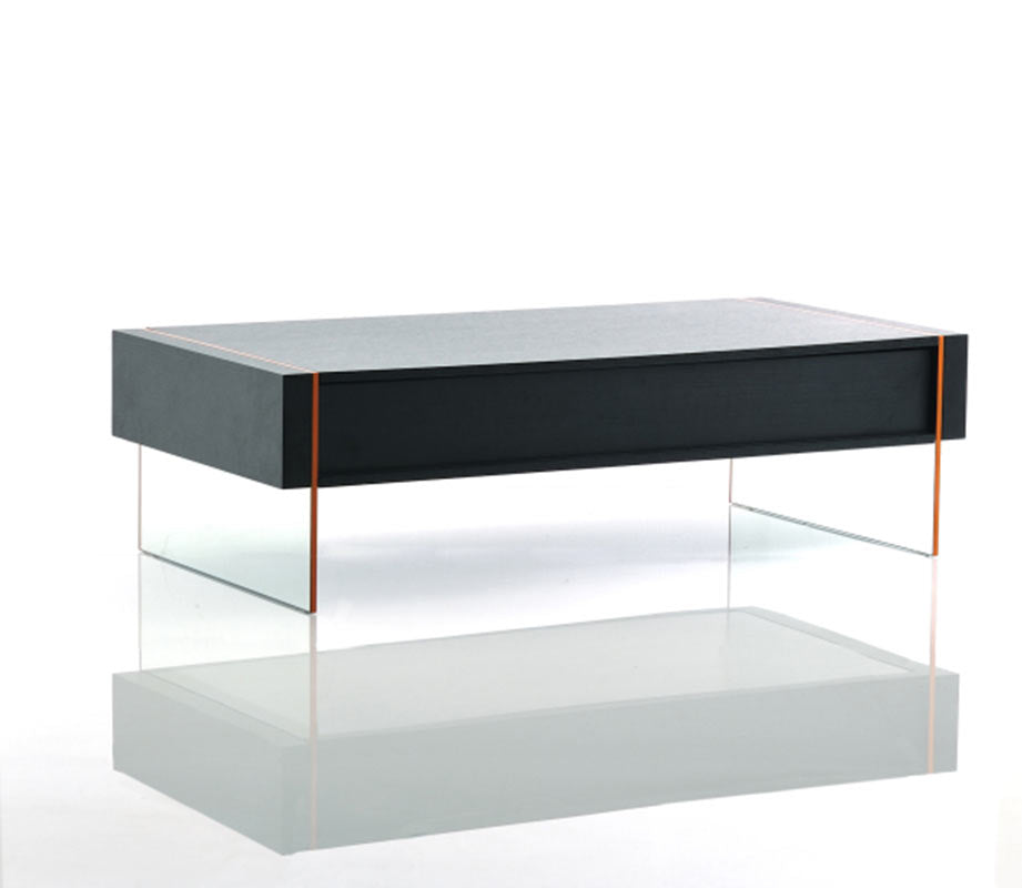 HomeRoots 15" MDF and Glass Floating Coffee Table in Black Finish