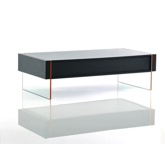 HomeRoots 15" MDF and Glass Floating Coffee Table in Black Finish