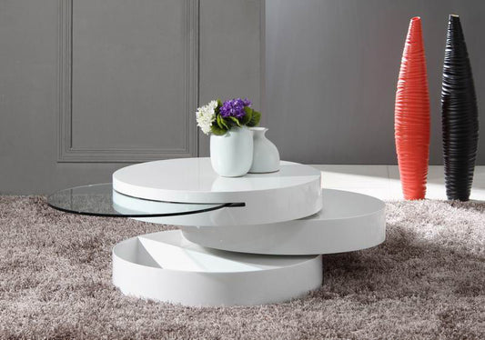 HomeRoots 15" MDF and Glass Swivel Coffee Table With Glossy White Finish
