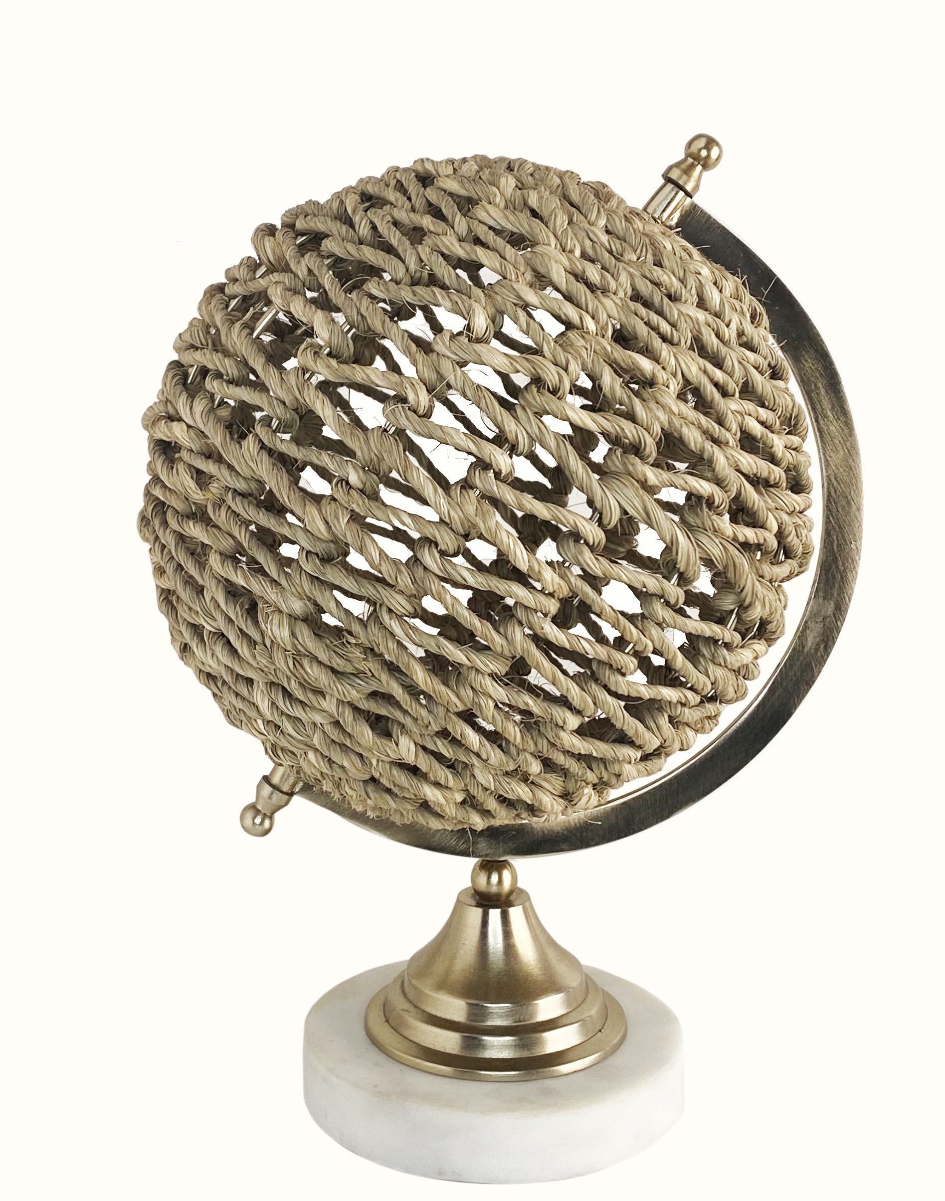 HomeRoots 15" Modern Farmhouse Rustic Jute and Marble Globe Sculpture