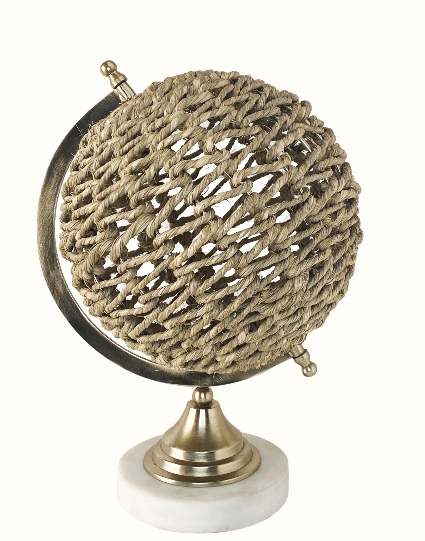 HomeRoots 15" Modern Farmhouse Rustic Jute and Marble Globe Sculpture