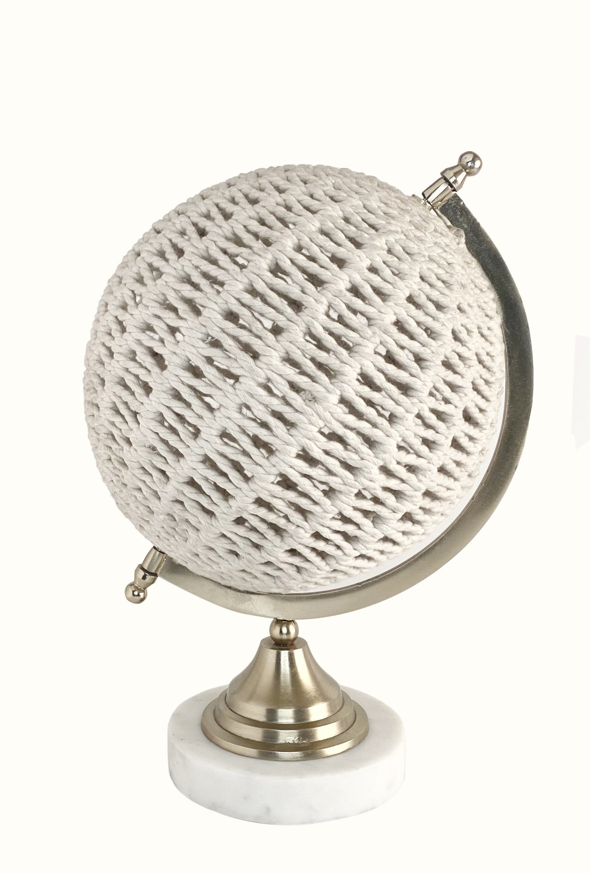 HomeRoots 15" Modern Farmhouse Rustic Rattan and Marble Globe Sculpture