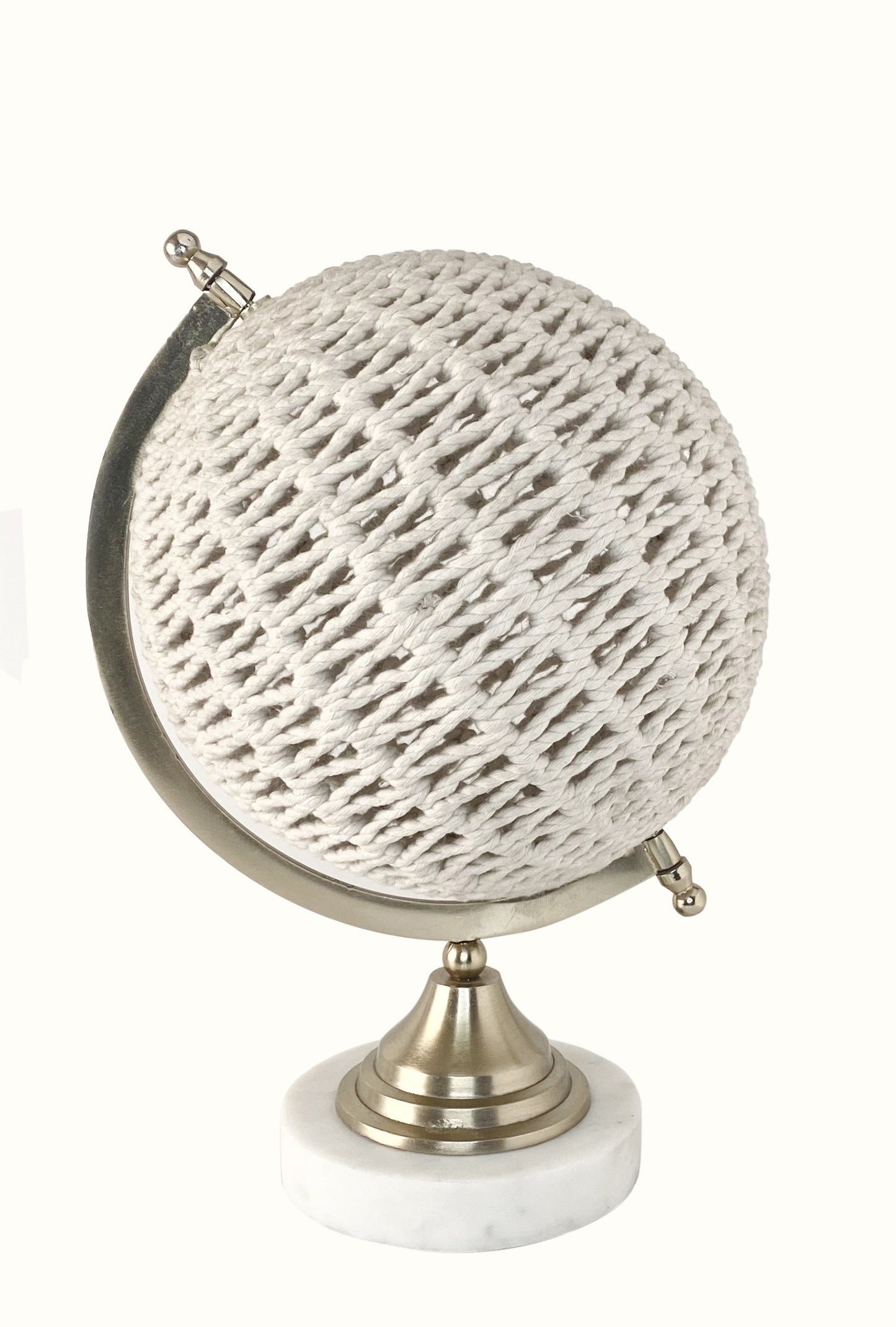 HomeRoots 15" Modern Farmhouse Rustic Rattan and Marble Globe Sculpture