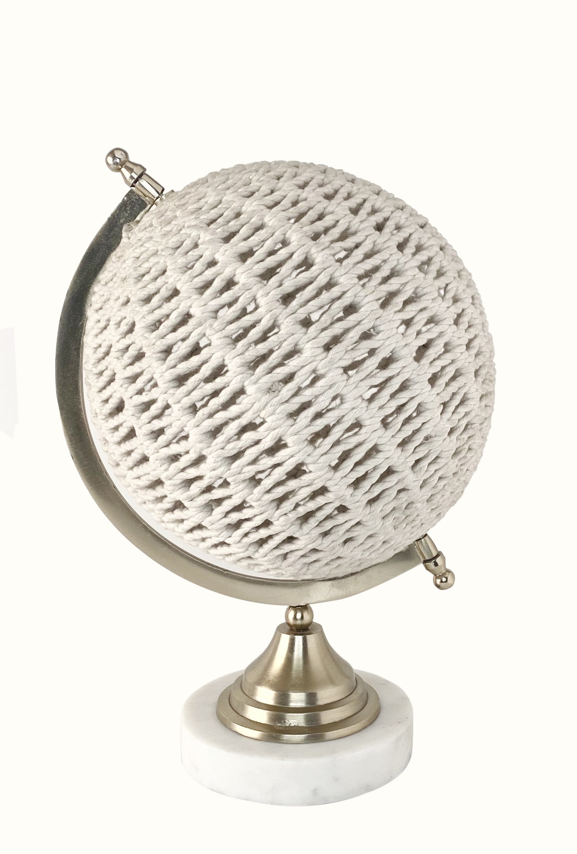 HomeRoots 15" Modern Farmhouse Rustic Rattan and Marble Globe Sculpture