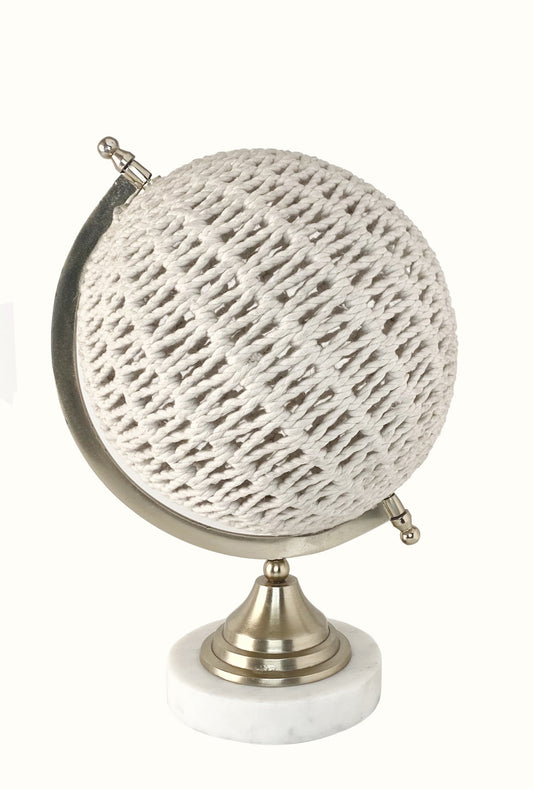 HomeRoots 15" Modern Farmhouse Rustic Rattan and Marble Globe Sculpture