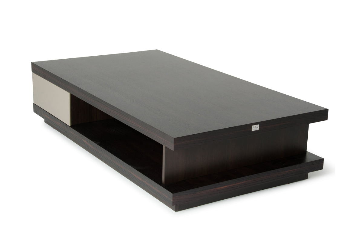 HomeRoots 15" Oak and Grey Gloss Veneer Coffee Table