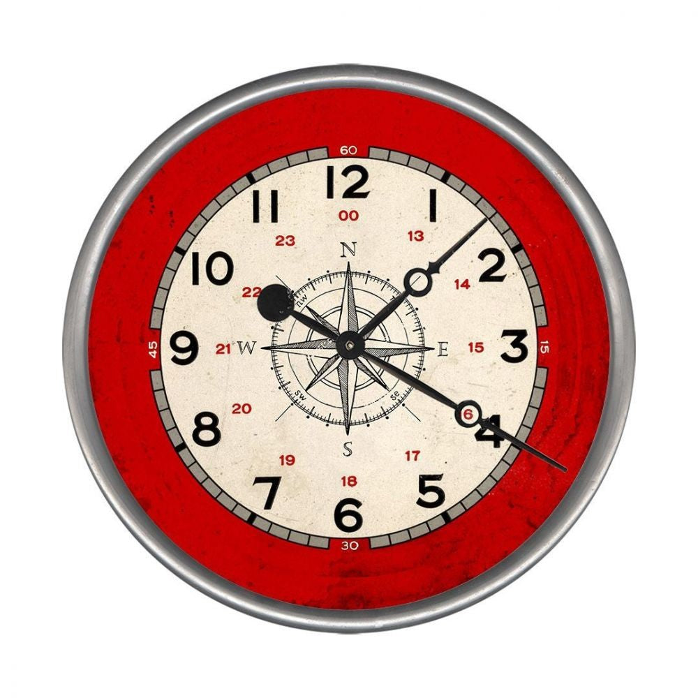 HomeRoots 15" Rustic Red and Cream Compass Wall Clock