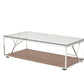HomeRoots 15" Veneer Glass and Steel Coffee Table in Walnut Finish