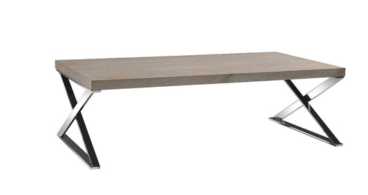 HomeRoots 15" Veneer and Steel Coffee Table in Antique Ash Finish