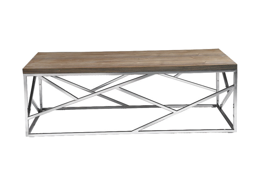 HomeRoots 15" Veneer and Steel Coffee Table in Walnut Finish