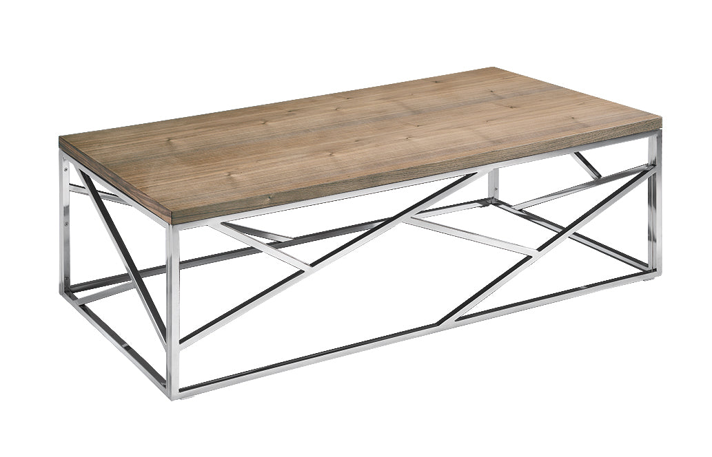 HomeRoots 15" Veneer and Steel Coffee Table in Walnut Finish
