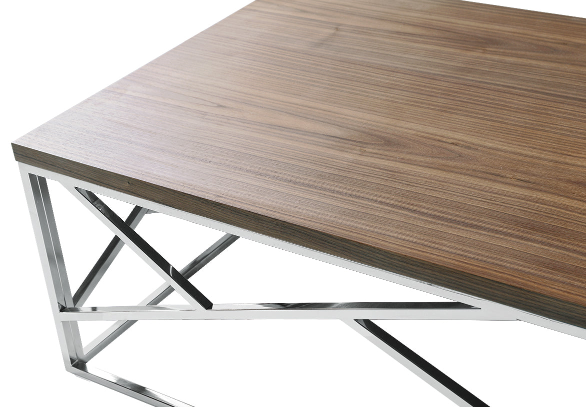 HomeRoots 15" Veneer and Steel Coffee Table in Walnut Finish