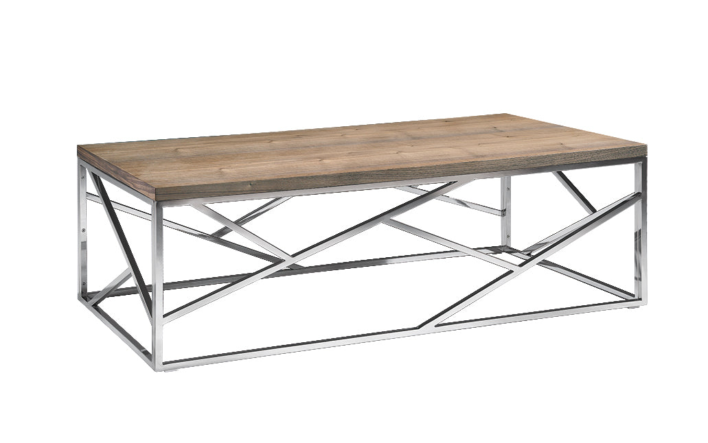 HomeRoots 15" Veneer and Steel Coffee Table in Walnut Finish