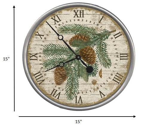 HomeRoots 15" Vintage Douglas Fir Pine Sprig Wall Clock