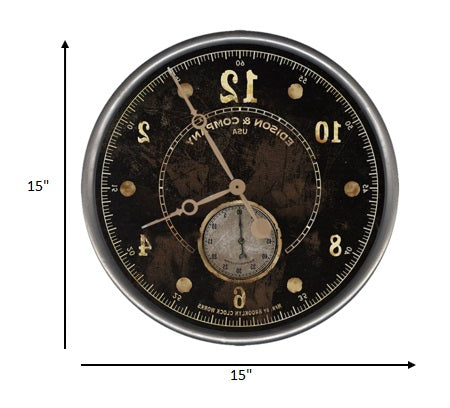 HomeRoots 15" Vintage Look Black Wall Clock