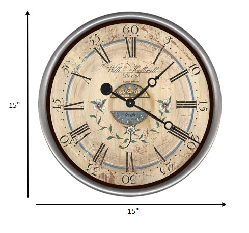 HomeRoots 15" Vintage Wedgwood Blue and Taupe Wall Clock