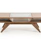 HomeRoots 15" Wood Veneer and Glass Coffee Table in Walnut Finish