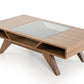HomeRoots 15" Wood Veneer and Glass Coffee Table in Walnut Finish