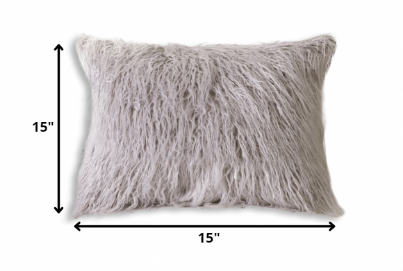 HomeRoots 15" x 15" x 2" Gray Brisa Sheepskin Square Chair Pad