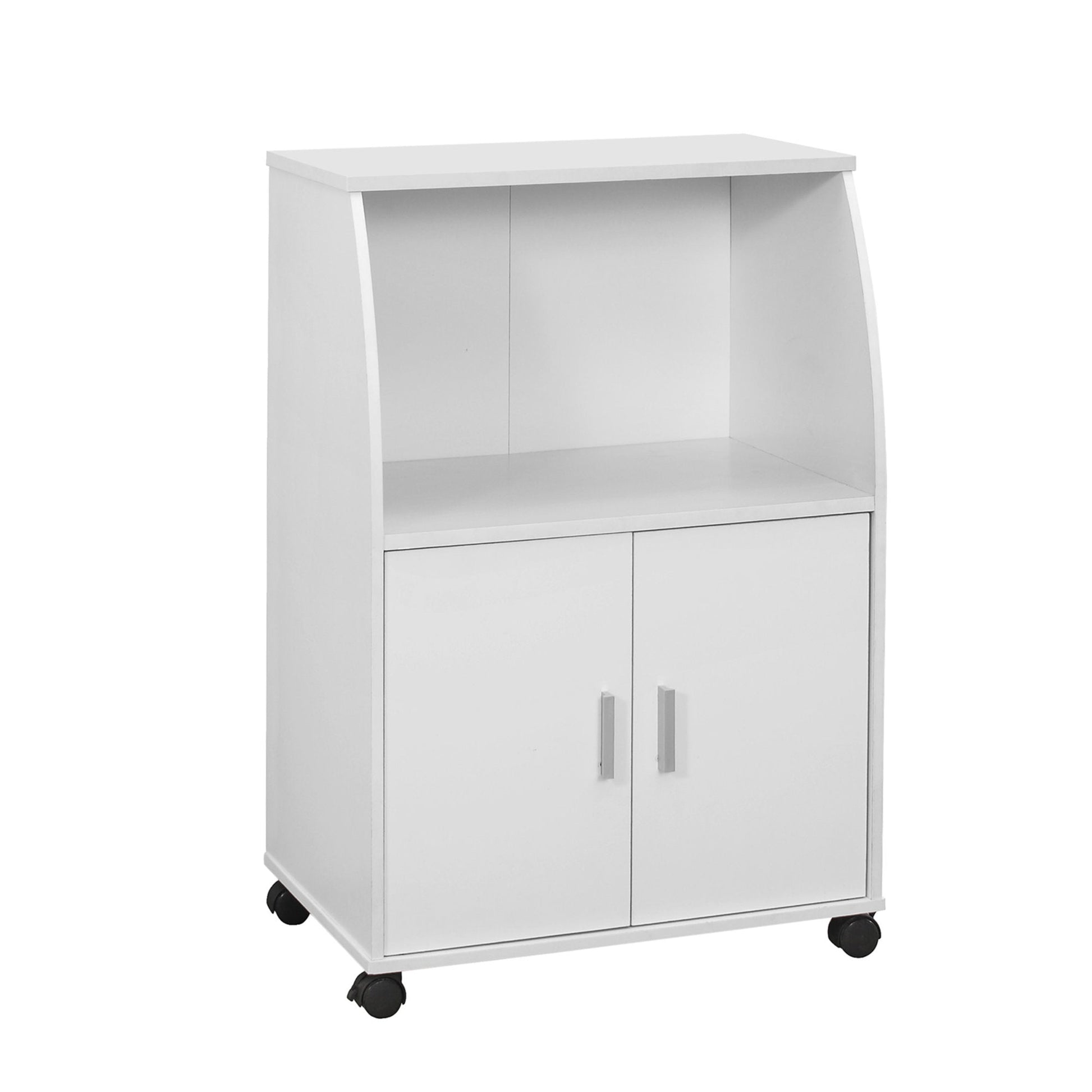 HomeRoots 15.25" x 22" x 33" Particle Board Laminate Kitchen Cart in White Finish