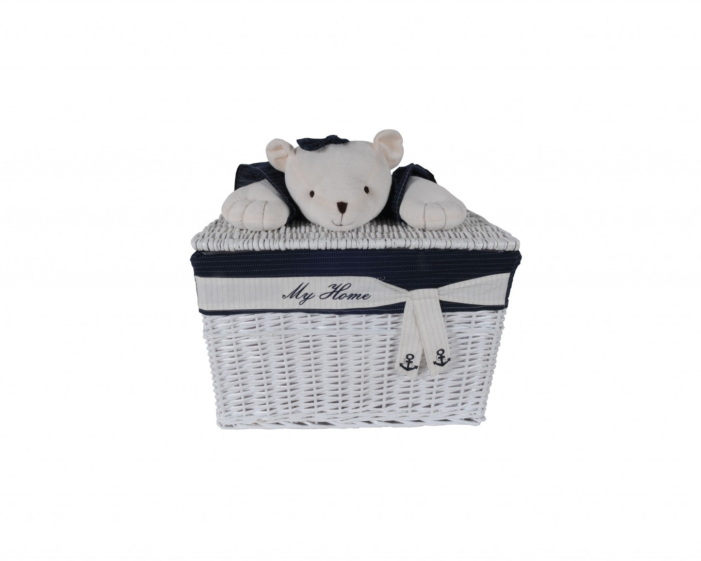 HomeRoots 15.5" x 23.5" x 22" White and Blue Rectangular Bear Design Basket in Set of 5
