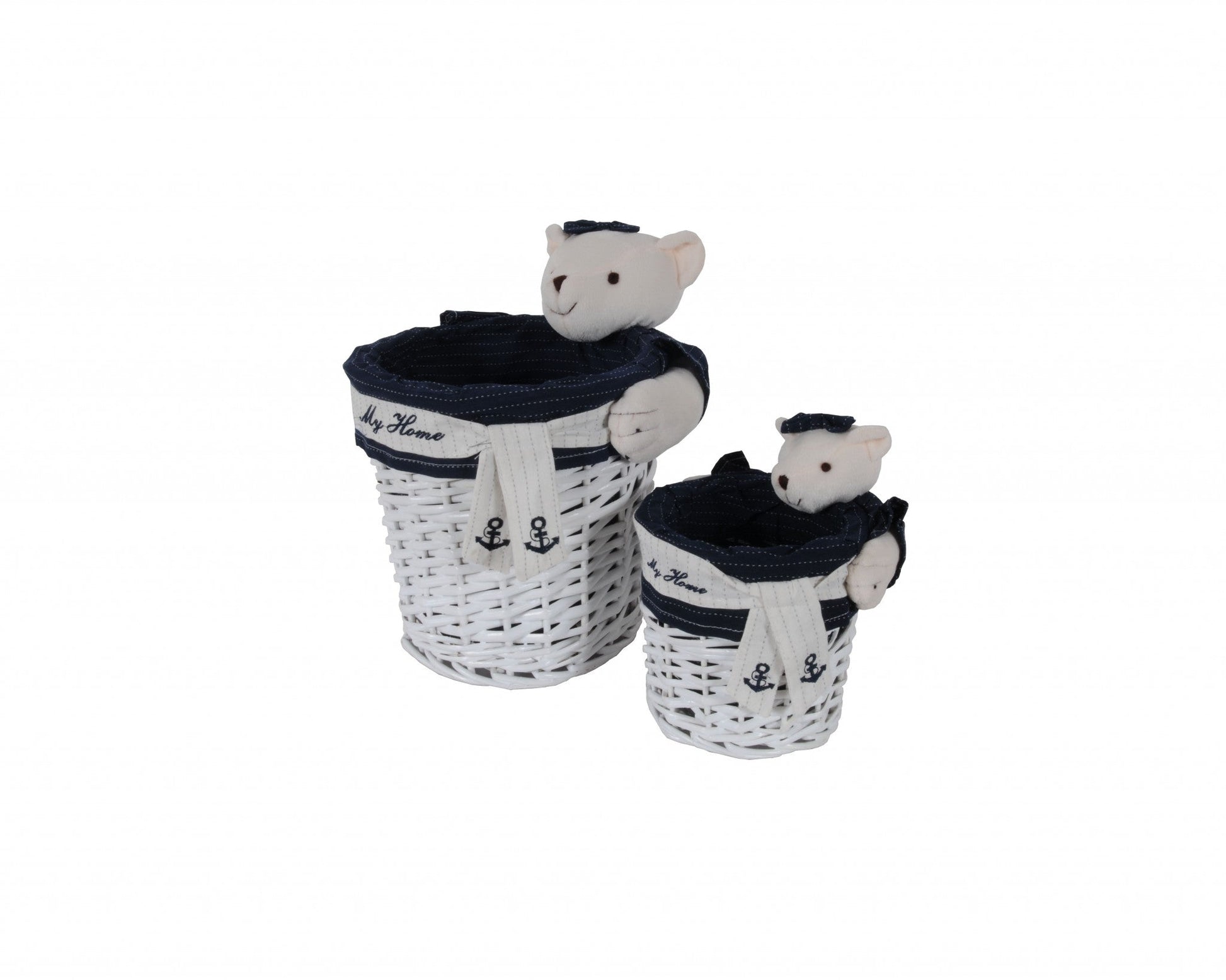 HomeRoots 15.5" x 23.5" x 22" White and Blue Rectangular Bear Design Basket in Set of 5