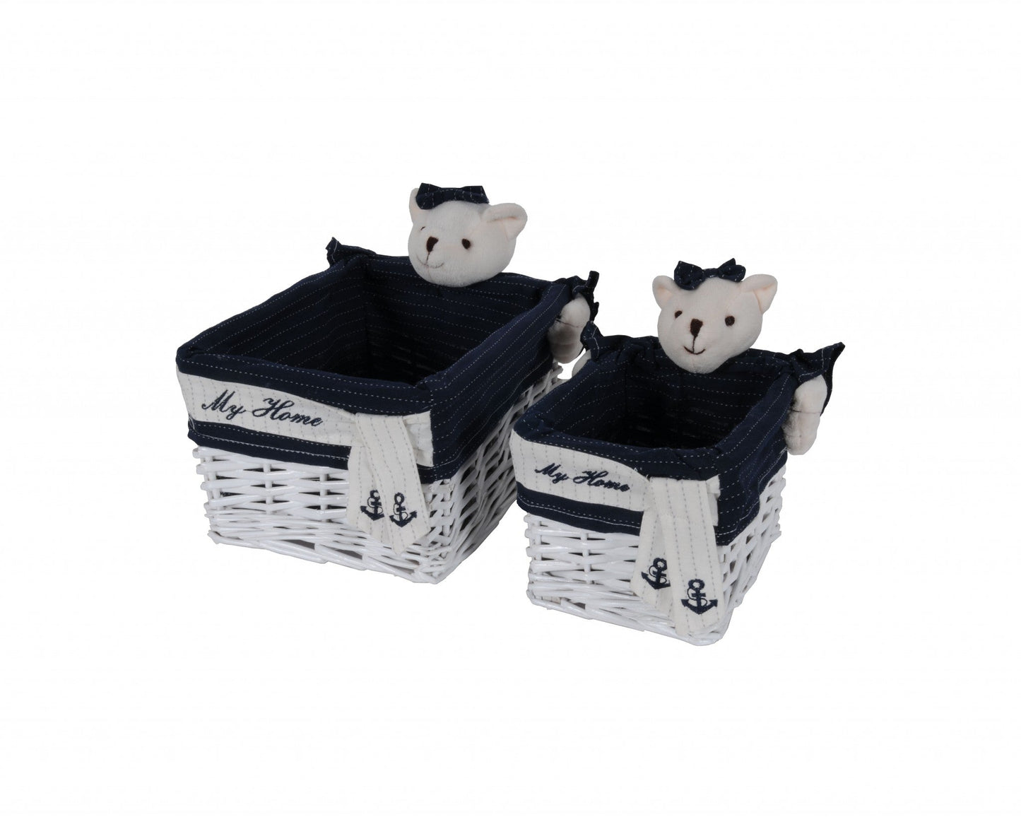 HomeRoots 15.5" x 23.5" x 22" White and Blue Rectangular Bear Design Basket in Set of 5