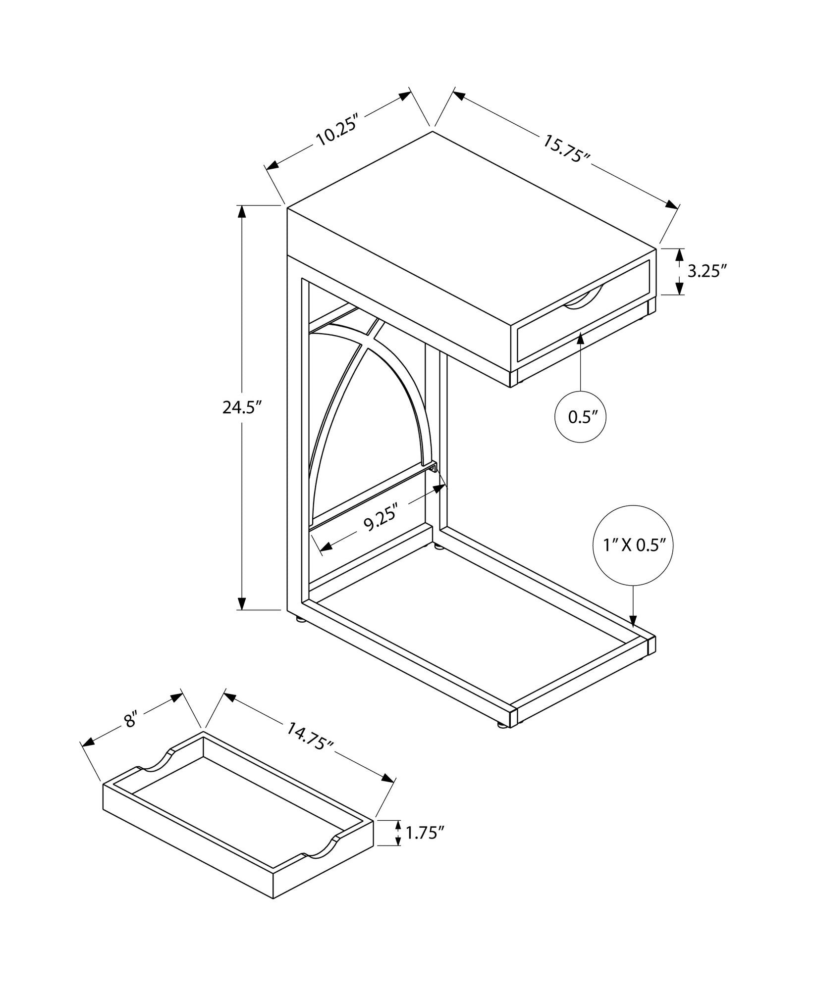 HomeRoots 15.75" x 10.25" x 24.5" Drawer Accent Table in White Finish