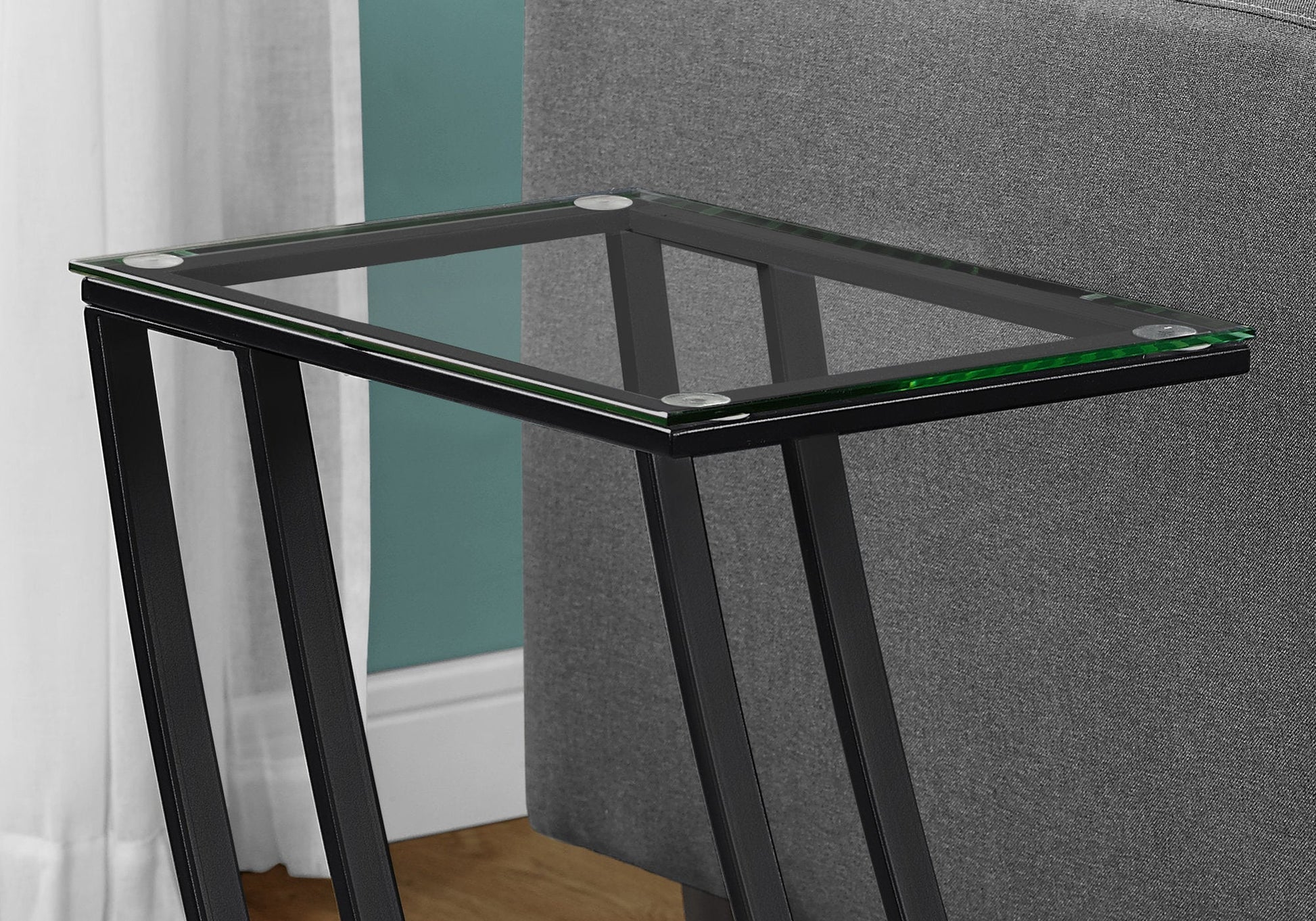 HomeRoots 15.75" x 12" x 24" Clear Tempered Glass Accent Table With Black Metal Base