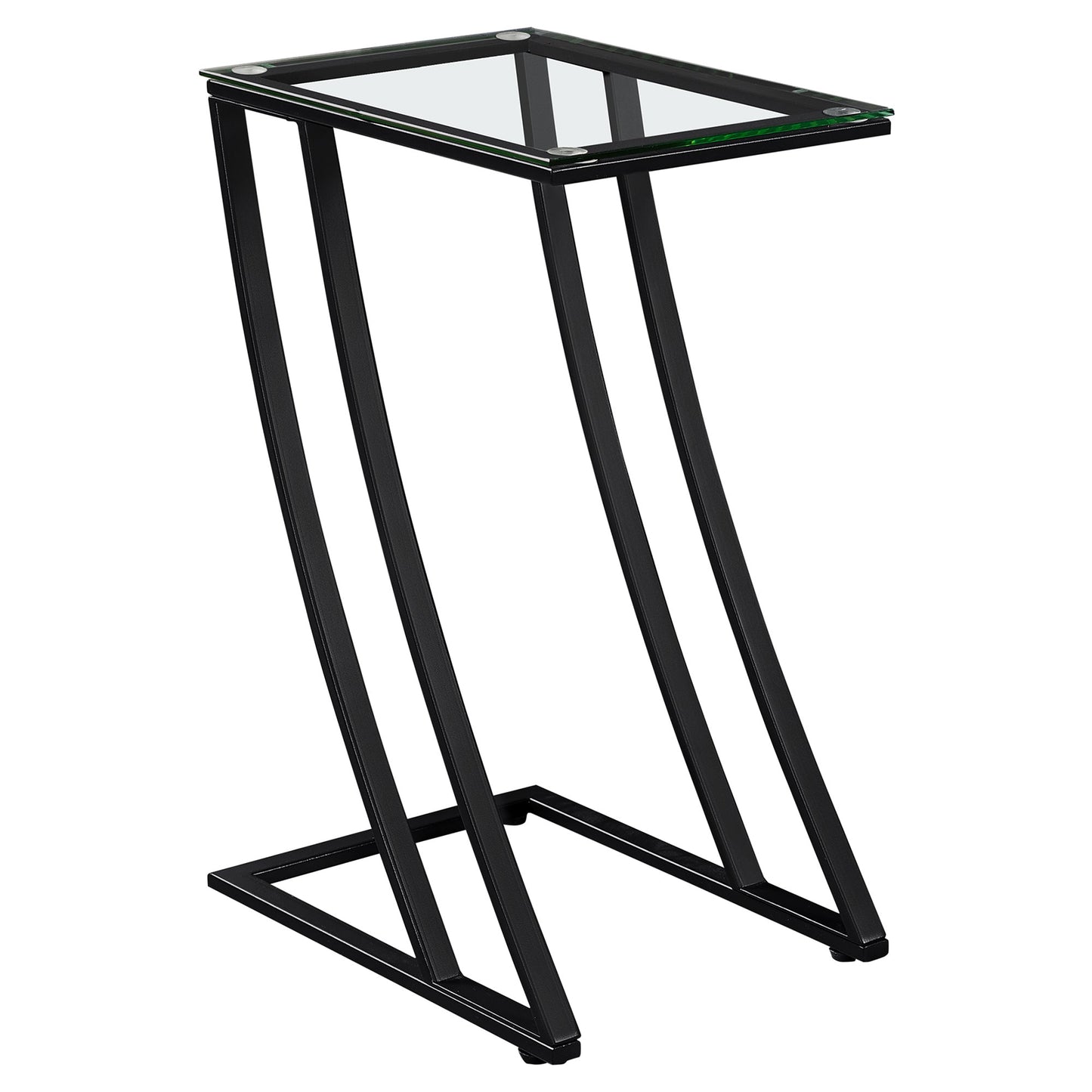 HomeRoots 15.75" x 12" x 24" Clear Tempered Glass Accent Table With Black Metal Base