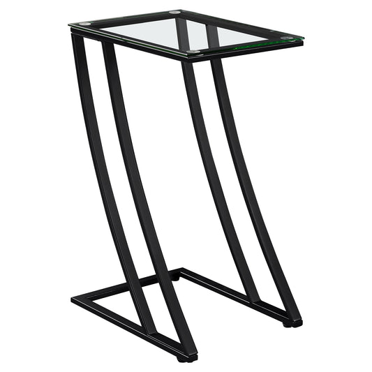 HomeRoots 15.75" x 12" x 24" Clear Tempered Glass Accent Table With Black Metal Base